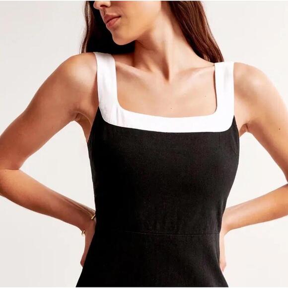 Abercrombie & Fitch Linen Blend Wide Strap Mini Dress Small T Old Money NWT - Picture 2 of 9